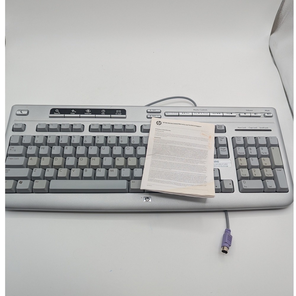 HP Multimedia Keyboard 5187-7583 Silver Gray PS/2 Wired Media Controls Vintage